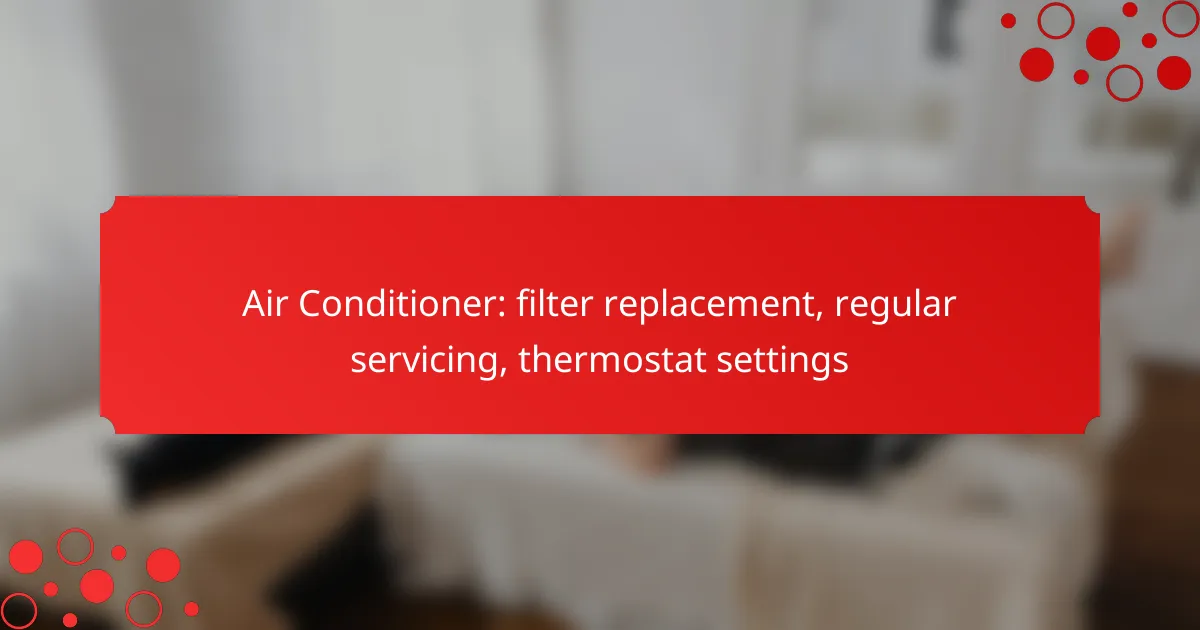 Air Conditioner: filter replacement, regular servicing, thermostat settings